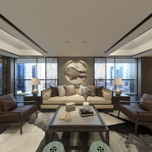 新中式别墅客厅效果图设计